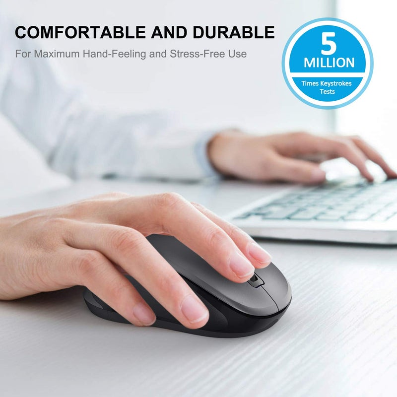 WisFox 2.4G Wireless Mouse for Laptop, Ergonomic Computer Mouse with USB Receiver and Type-C Adapter, 3 Adjustable Levels, 6 Button Cordless Mice for Windows Mac PC Notebook (Grey and Black) - Image 4